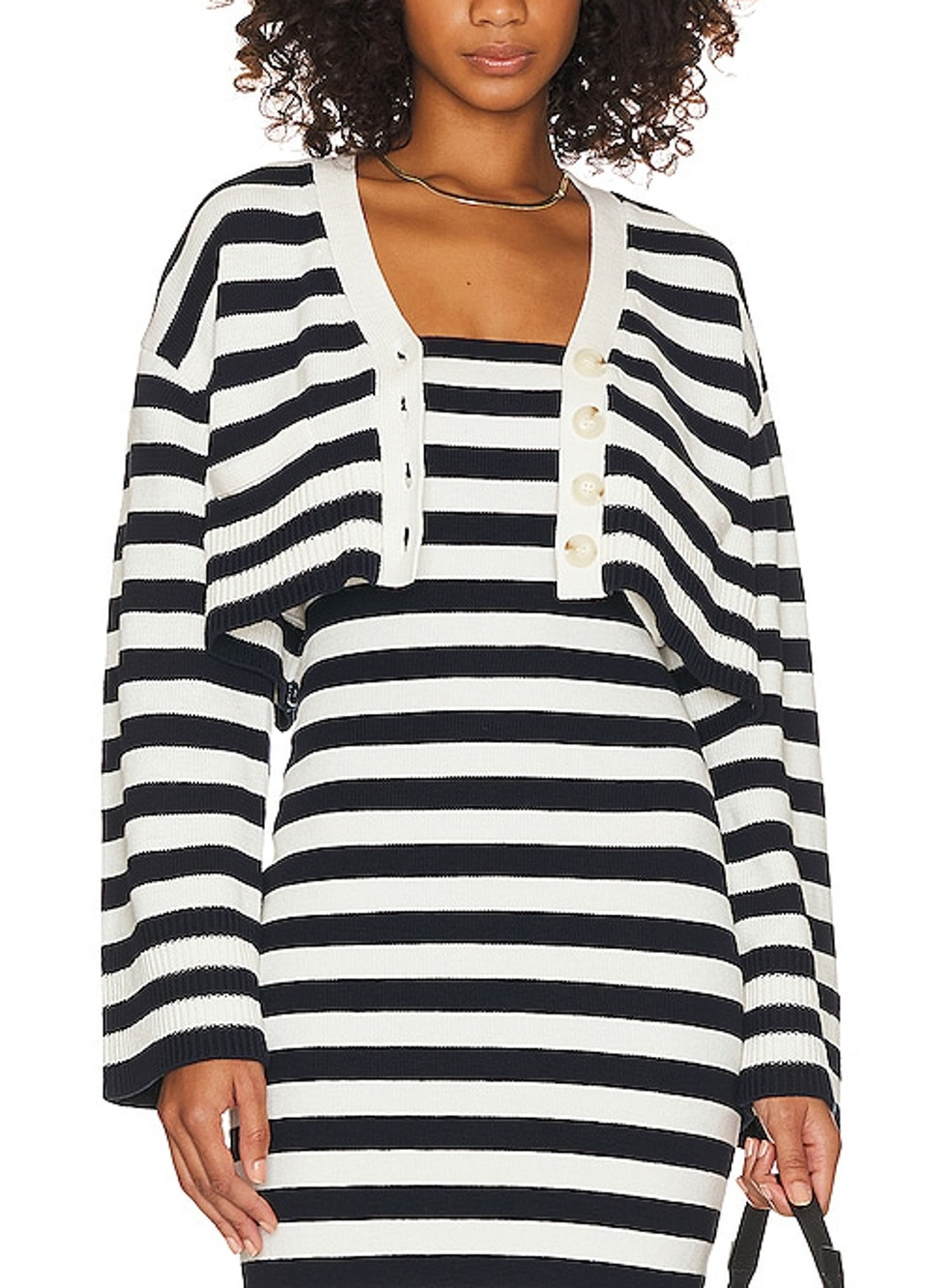 Grlfrnd Striped Boxy Ivory And Navy Ragnar Cardigan Size S